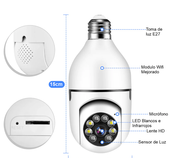 Cámara De Seguridad IP Wifi Bombillo 360